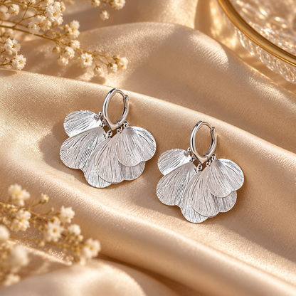 🤍 Top Pick | Silver Brushed Fan Earrings | French Multi-layer Petal Dangle Ear Ornaments