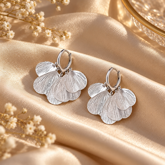 🤍 Top Pick | Silver Brushed Fan Earrings | French Multi-layer Petal Dangle Ear Ornaments