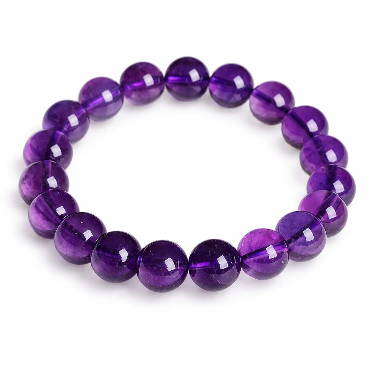 🔮 Coveted Pick | Natural Amethyst Beaded Bracelet | Deep Purple Smooth Round Gemstone Bangle
