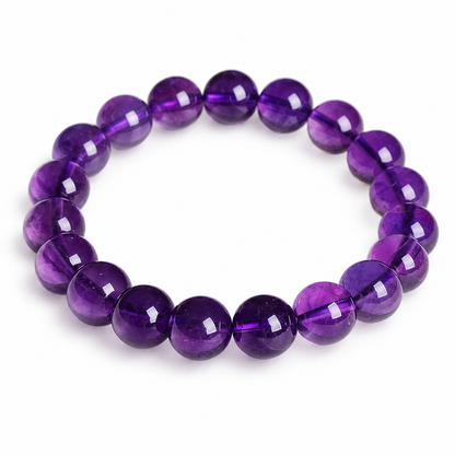 🔮 Coveted Pick | Natural Amethyst Beaded Bracelet | Deep Purple Smooth Round Gemstone Bangle