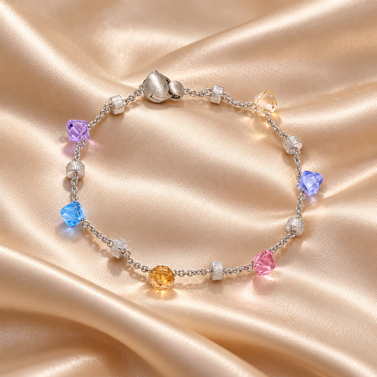 💫 Trendy Pick | Silver Multicolor Crystal Bracelet | Playful Vibrant Beaded Wrist Chain