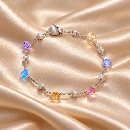 💫 Trendy Pick | Silver Multicolor Crystal Bracelet | Playful Vibrant Beaded Wrist Chain