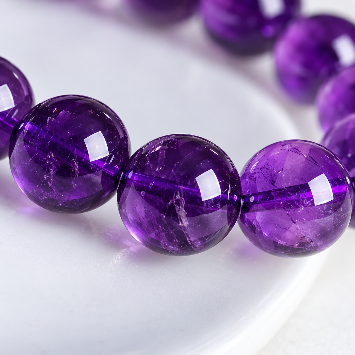 🔮 Coveted Pick | Natural Amethyst Beaded Bracelet | Deep Purple Smooth Round Gemstone Bangle