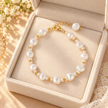 🤍 Must-Own | Baroque Pearl Gold Bracelet | Organic Soft Classic Wrist Jewelry