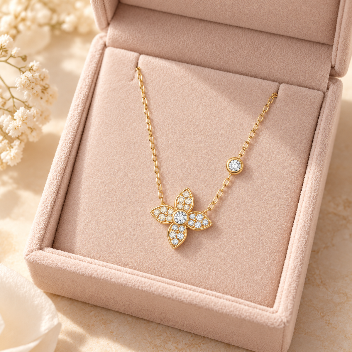 ✨✨ Coveted Pick | Gold Plated Zircon Floral Necklace | Sleek Minimal Sparkling Pendant