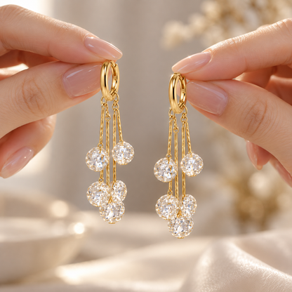 💫 Hot Pick | Gold Alloy Teardrop Dangle Earrings | Multi-strand Shimmering Drop Ear Jewelry