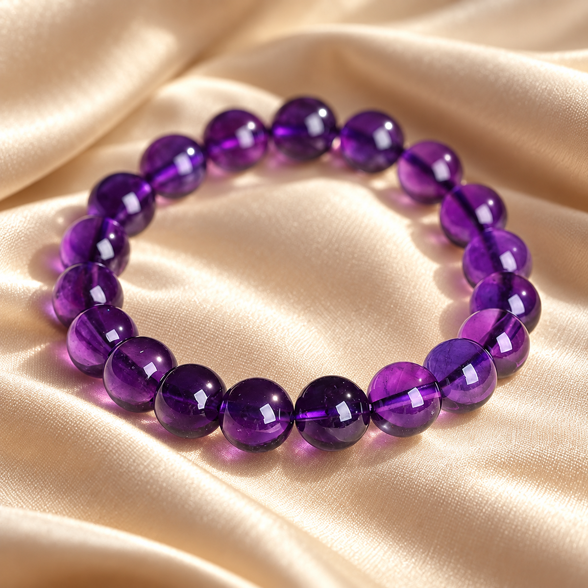 🔮 Coveted Pick | Natural Amethyst Beaded Bracelet | Deep Purple Smooth Round Gemstone Bangle