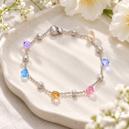 💫 Trendy Pick | Silver Multicolor Crystal Bracelet | Playful Vibrant Beaded Wrist Chain