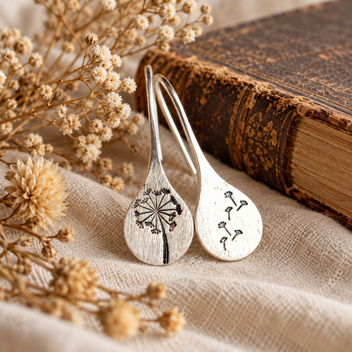 🍃 Hot Pick | Silver Dandelion Engraved Earrings | Ethnic Teardrop Hook Ear Adornments