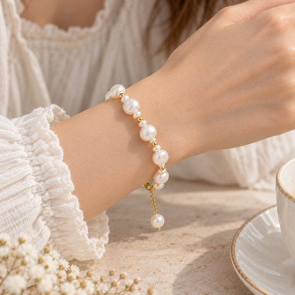 🤍 Must-Own | Baroque Pearl Gold Bracelet | Organic Soft Classic Wrist Jewelry