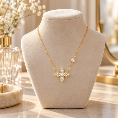 ✨✨ Coveted Pick | Gold Plated Zircon Floral Necklace | Sleek Minimal Sparkling Pendant