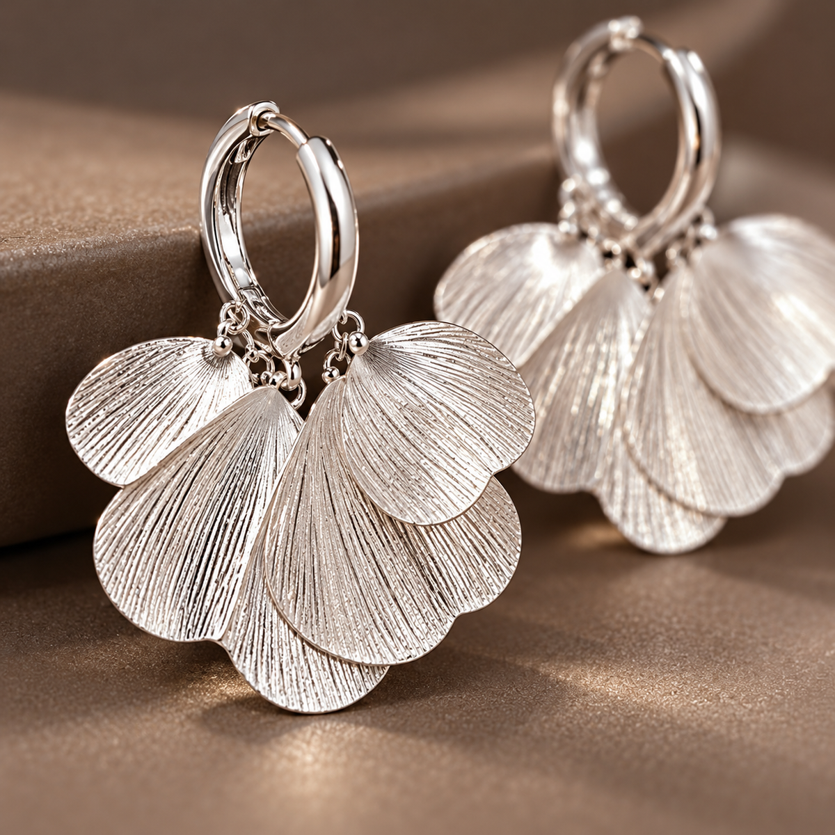 🤍 Top Pick | Silver Brushed Fan Earrings | French Multi-layer Petal Dangle Ear Ornaments