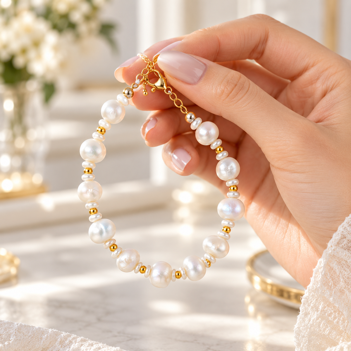 🤍 Must-Own | Baroque Pearl Gold Bracelet | Organic Soft Classic Wrist Jewelry