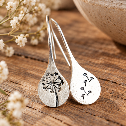🍃 Hot Pick | Silver Dandelion Engraved Earrings | Ethnic Teardrop Hook Ear Adornments