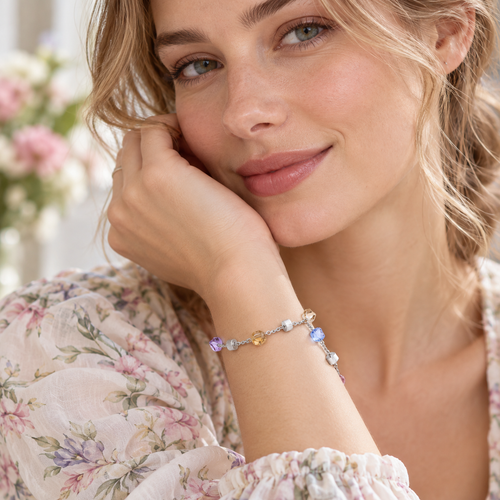 💫 Trendy Pick | Silver Multicolor Crystal Bracelet | Playful Vibrant Beaded Wrist Chain