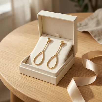 Earrings gifting inspiration; packaging shown is a styling prop