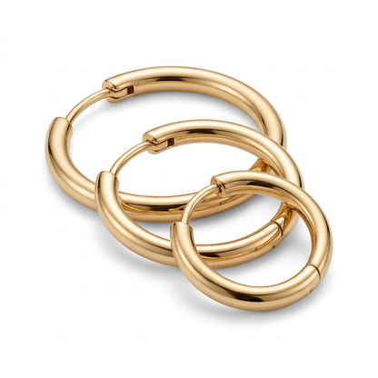 Gold-tone graduated hoop earrings on a white background