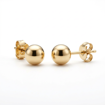 Gold-tone ball stud earrings on a white background