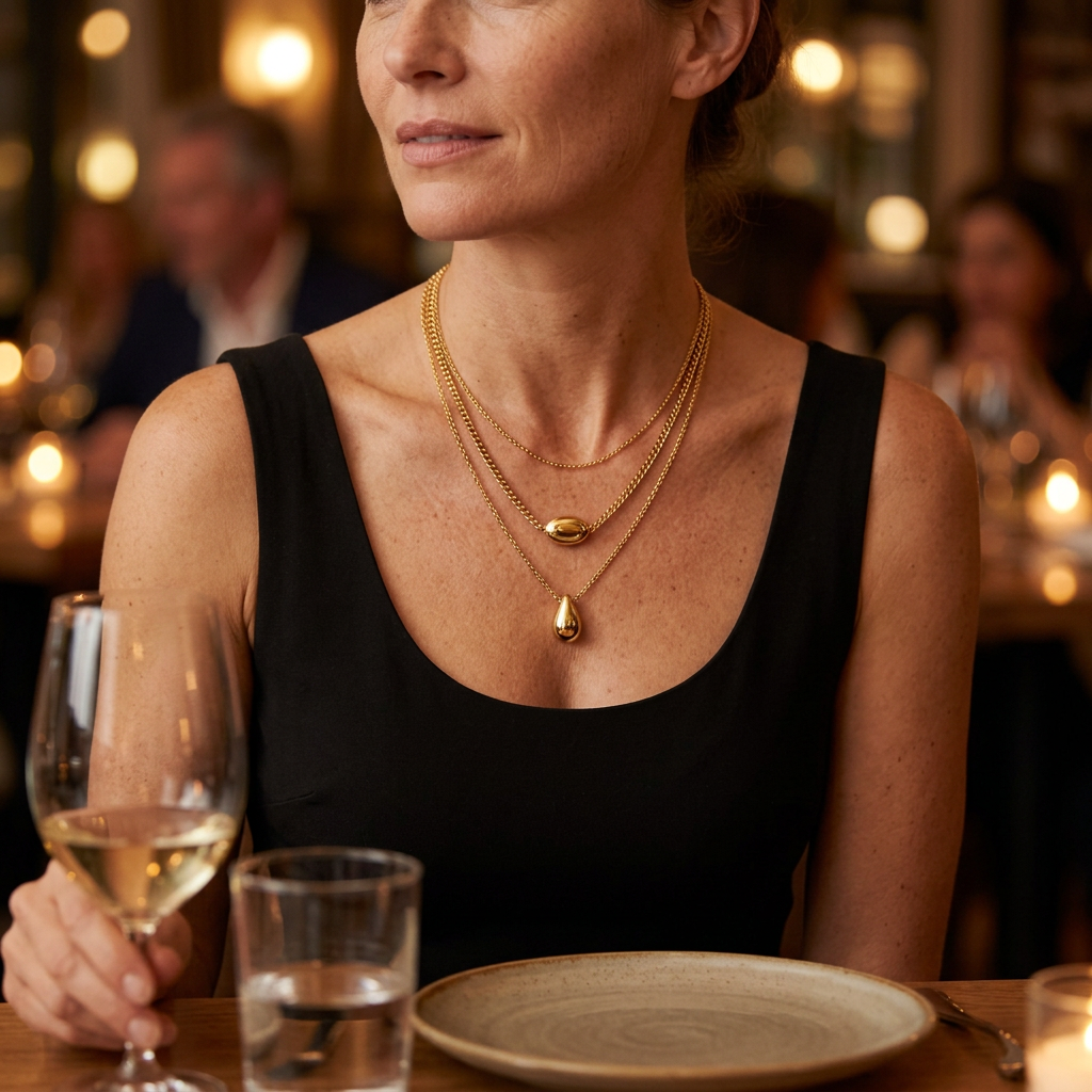 AI evening dinner styling with black dress