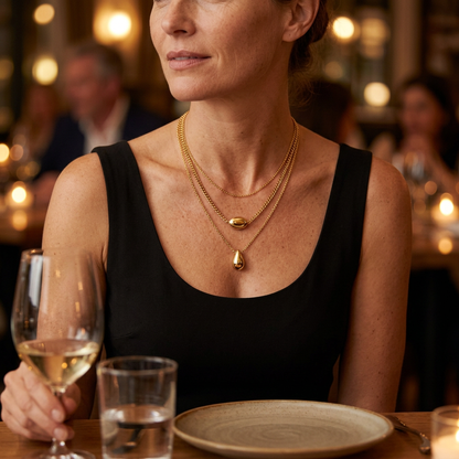 AI evening dinner styling with black dress